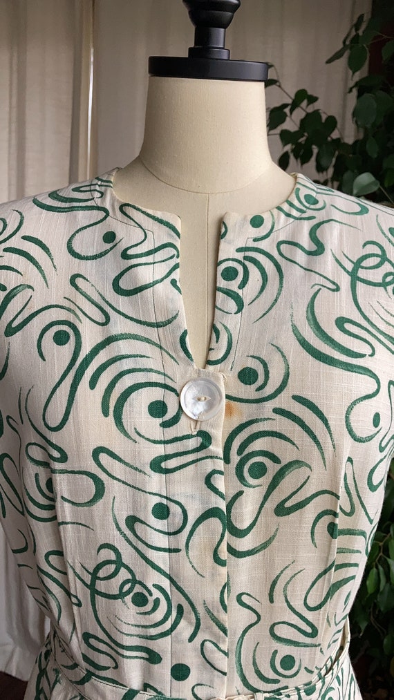 1950’s Linen Novelty Printed Summer Cocktail Dress - image 6