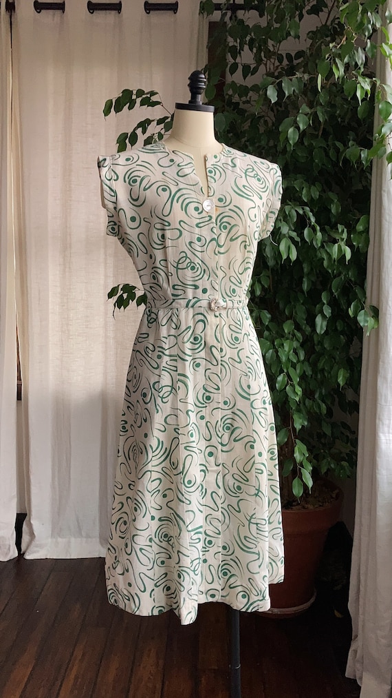 1950’s Linen Novelty Printed Summer Cocktail Dress - image 1