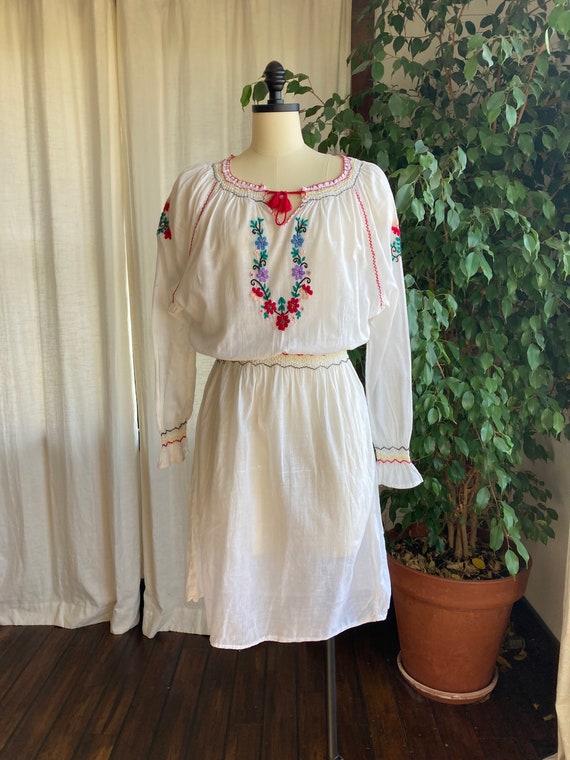 1970’s Boho Cotton Embroidered Dress - image 1