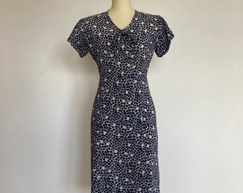 1930’s Handsewn Novelty Printe White and Blue  House Dress