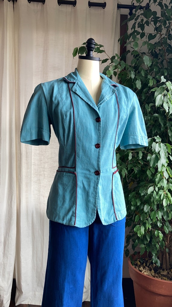 1940’s - 1950’s Work Wear Blue Cotton Blouse