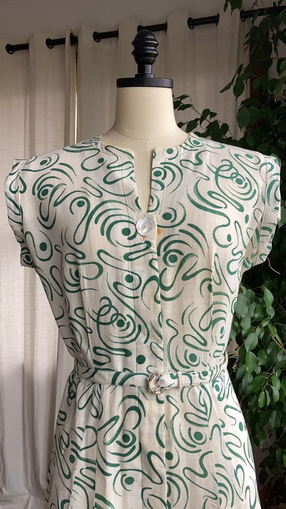 1950’s Linen Novelty Printed Summer Cocktail Dress - image 3
