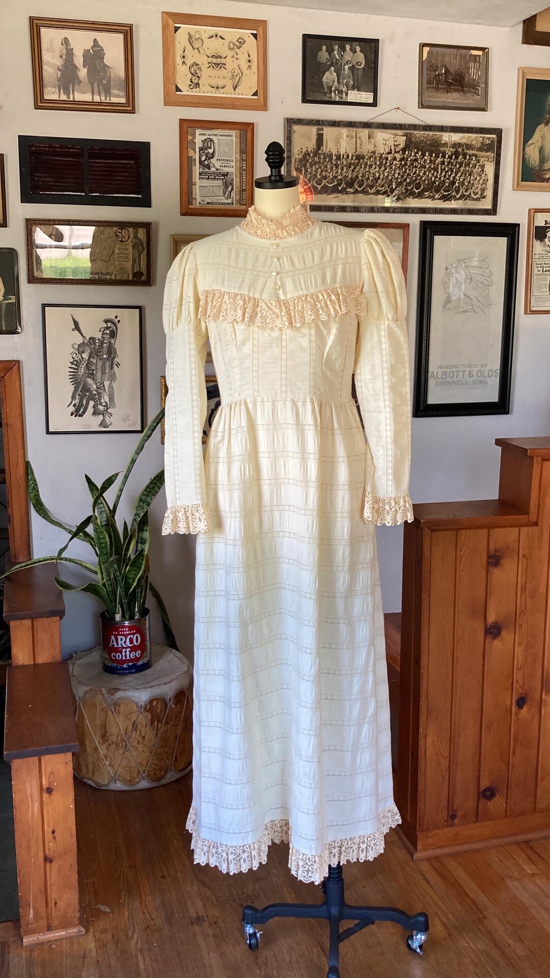 1970’s Victorian White Prairie Gunne Sax Style Floor Length Maxi Dress ...
