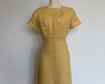 A 1930’s / 1940’s Canary Yellow Linen House Dress