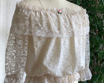 1980’s  Queen of Hearts Lace Flouncy Blouse