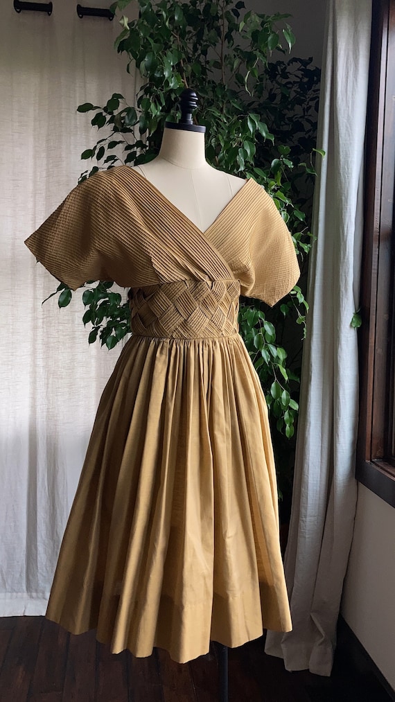 1950s Jonathan Logan Gold Woven Evening Dress
