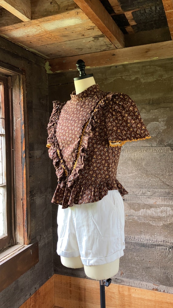 1970’s Brown Ruffled Prairie   Blouse