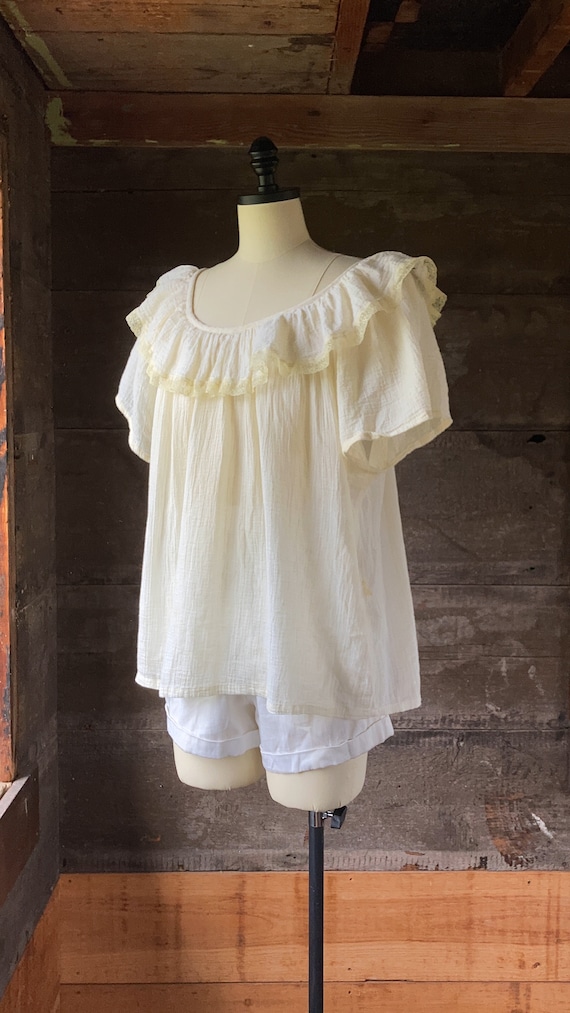 1980’s  Avon  White Cotton  Flouncy Blouse