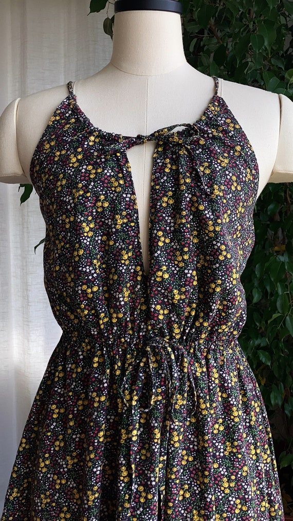 1970s Black Floral Cotton Sun Dress - image 4