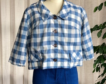 1950’s Cay Artley Blue Gingham Cropped  Blouse