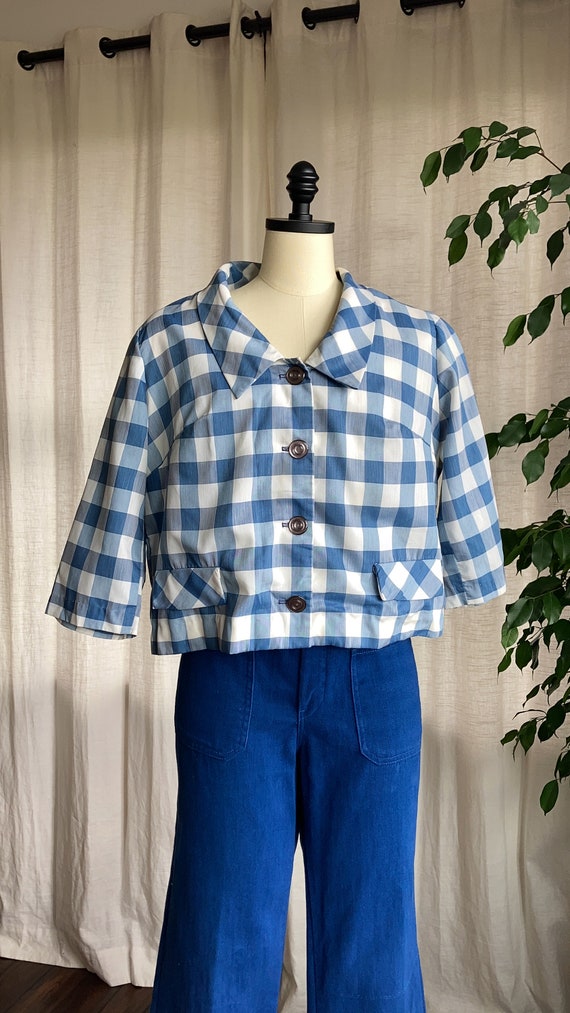 1950’s Cay Artley Blue Gingham Cropped  Blouse