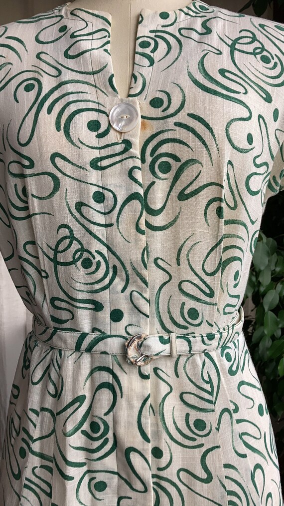 1950’s Linen Novelty Printed Summer Cocktail Dress - image 5