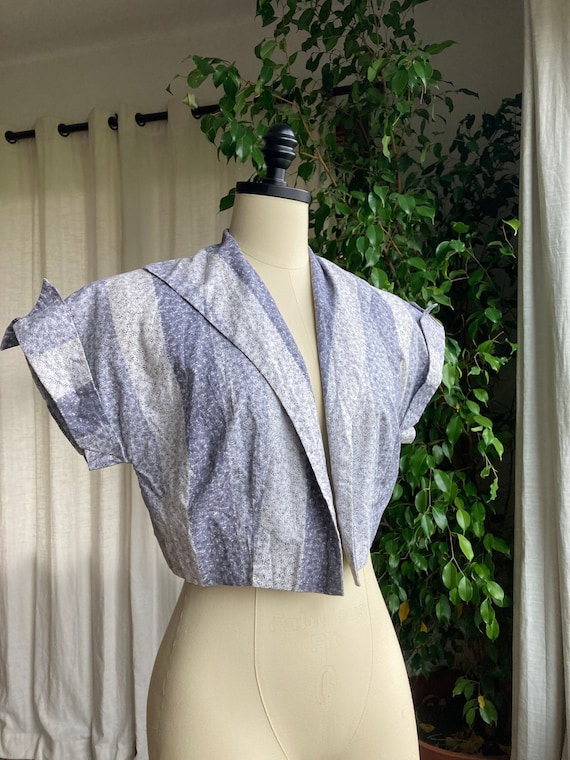 1950s Spead Collor Grey and White  Cropped  Blouse
