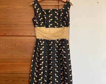 1960’s  Black and Gold Embroidered Sleeveless Cocktail Dress