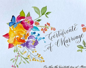 Bright Floral Custom Marriage Certificate DEPOSIT