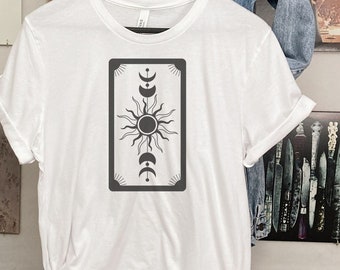 Moon Phase Shirt, Sun Moon Stars Tee, Bohemian Shirt, Tarot T-Shirt, Mystical Tshirt, Celestial Graphic Tee, Sun Shirt, Boho Shirt, Sun Tee