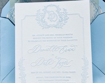 Light Blue Custom Letterpress Wedding Invitation Suite DEPOSIT