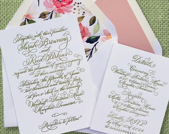 Moss Green Letterpress Wedding Invitation Suite DEPOSIT