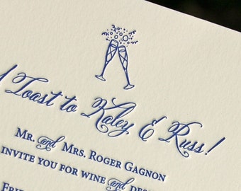 Blue Wedding Invitations Letterpress Blind Deboss Paisley