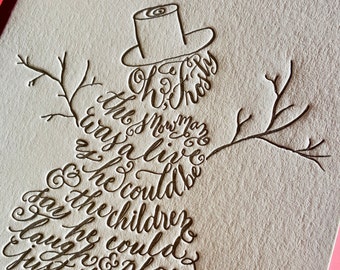 Letterpress Frosty the Snowman Christmas Card