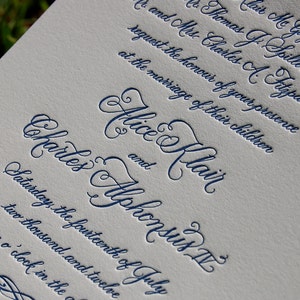 Custom Blue Letterpress Wedding Invitation featuring Hand Calligraphy DEPOSIT image 3