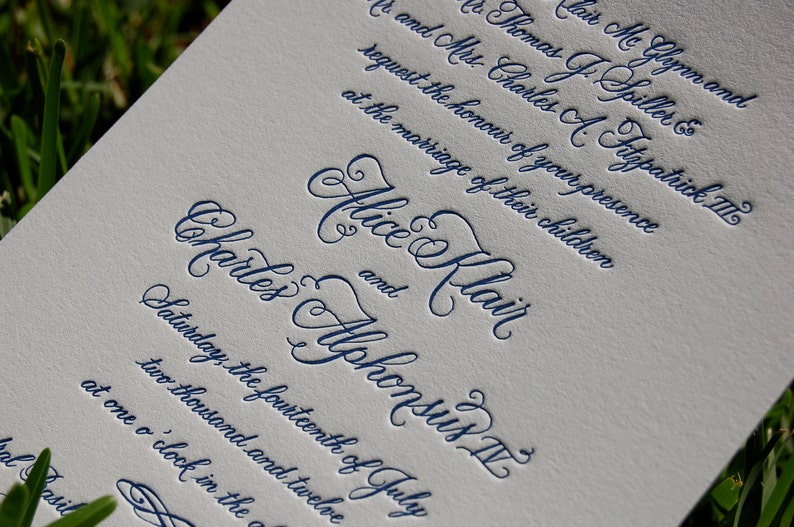 Custom Blue Letterpress Wedding Invitation featuring Hand Calligraphy DEPOSIT image 3