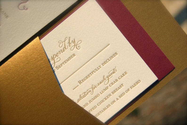 Burgundy and Gold Wedding Invitation Letterpress Wedding