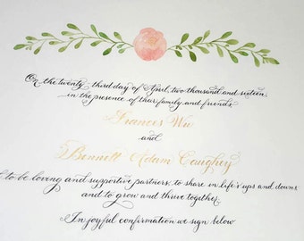 Watercolor Rose Custom Marriage Certificate