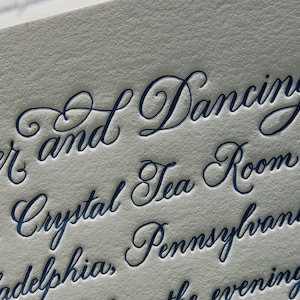 Custom Blue Letterpress Wedding Invitation featuring Hand Calligraphy DEPOSIT image 1