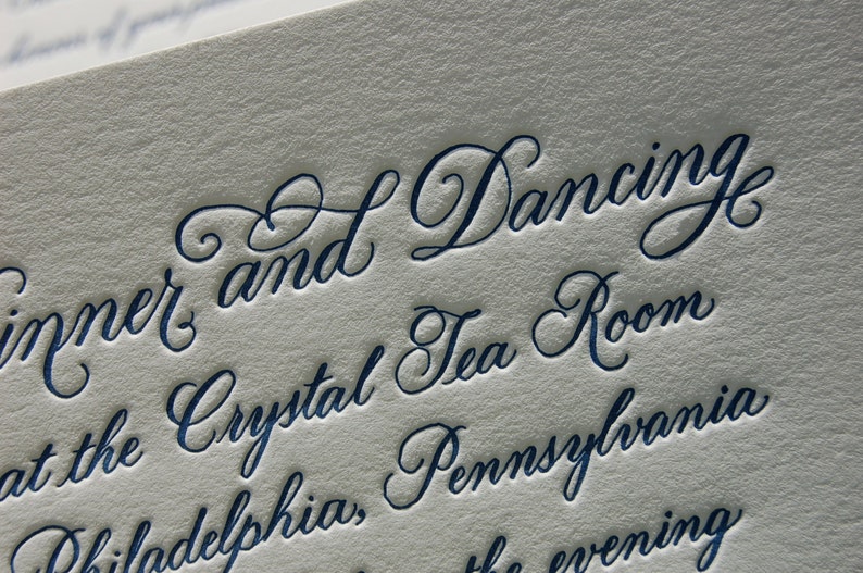 Custom Blue Letterpress Wedding Invitation featuring Hand Calligraphy DEPOSIT image 1