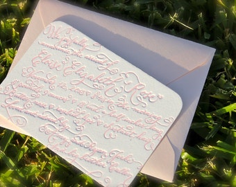 Letterpress Baby Birth Announcements DEPOSIT Pink Calligraphy