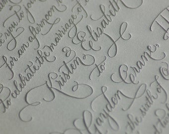 Custom Calligraphy Letterpress Wedding Invitations  DEPOSIT