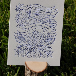 Christmas Cards Letterpress Hand Calligraphy Navy Peace Dove Hygge image 2