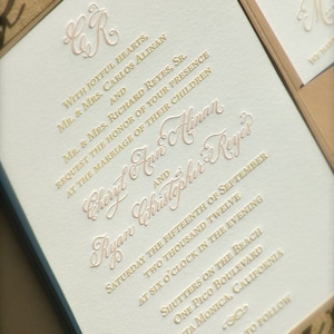 Letterpress Hochzeitseinladungen mit Hand Kalligraphie Monogramm DEPOSIT