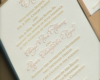 Letterpress Wedding Invitations  with Hand Calligraphy Monogram DEPOSIT
