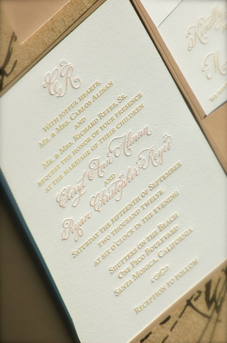 Letterpress Wedding Invitations With Hand Calligraphy Monogram | Etsy