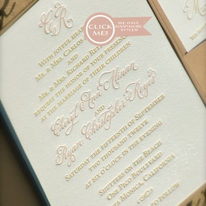 Blush and Gold Wedding Invitation, Letterpress Wedding Invitations, Calligraphy Monogram Wedding Invitation