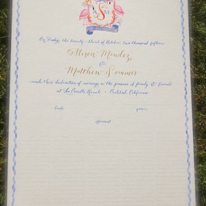 Watercolor Crest Marriage Certificate, Wedding Watercolor Crest, Wedding Crest, Watercolor Flamingo image 3