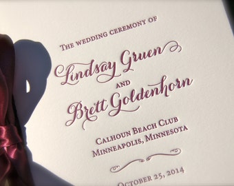 Plum Letterpress Wedding Programs, Booklet Style, Deposit