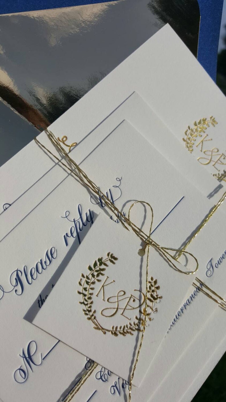 Navy and Gold Wedding Invitations Gold Foil Invitations with Navy Letterpress