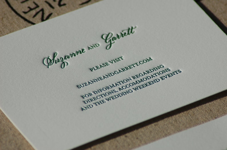 Wedding Invitation in Forest Green, Letterpress wedding invitations, Green Letterpress Wedding Invites image 3