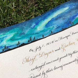 Nordlicht Heiratsurkunde, Aquarell Aurora Borealis, Galaxie