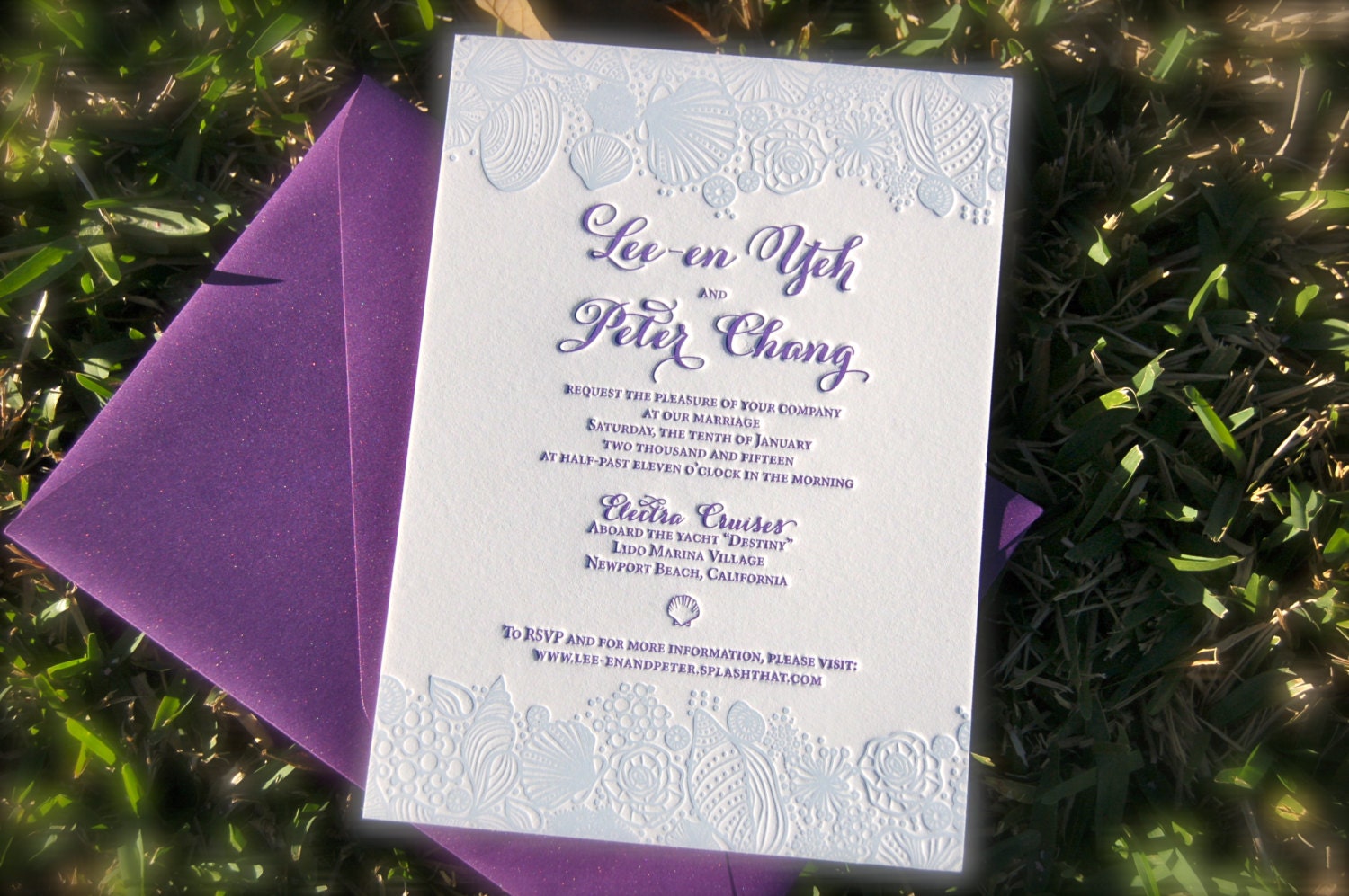 Shell Lace Letterpress Wedding Invitations: Nautical Ocean Theme - Etsy, image size:1500x997