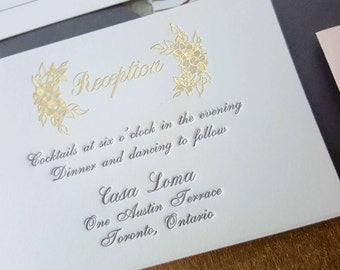 English Garden Wedding Invitation with charcoal letterpress and gold foil DEPOSIT