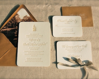 Rustic Letterpress Wedding Invitations DEPOSIT