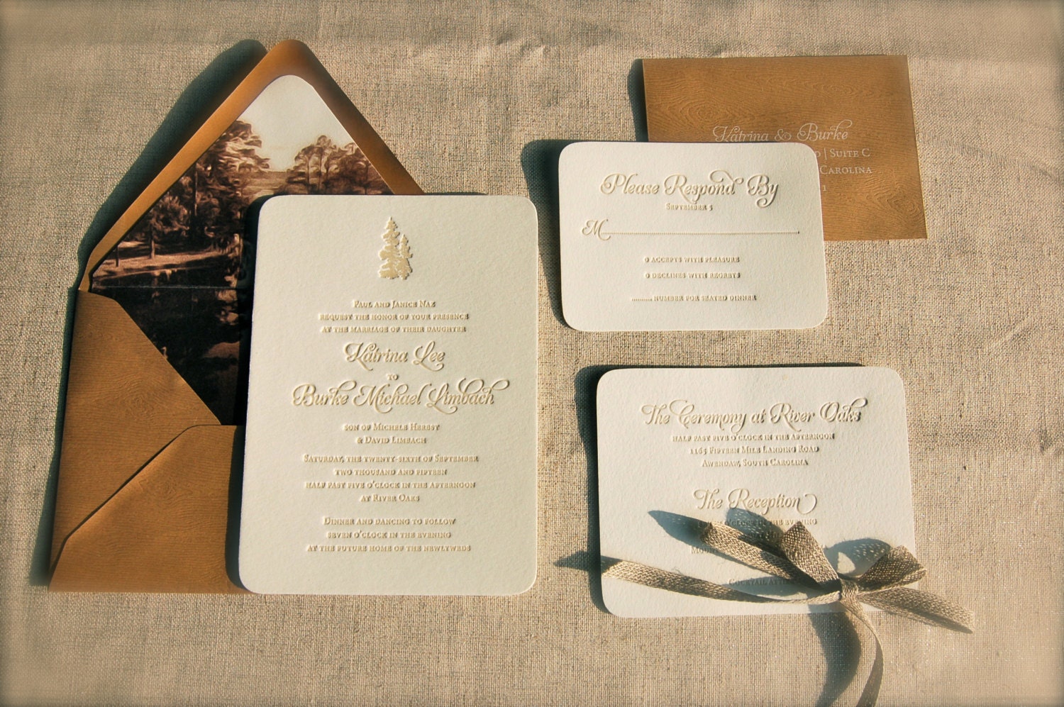 Rustic Letterpress Wedding Invitations Deposit