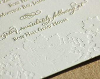 Letterpress Wedding Invitation featuring Hand Calligraphy and Lace Design DEPOSIT