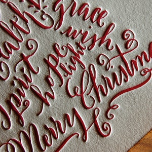 Christmas Cards Featuring Calligraphy Christmas Tree in Red Letterpress image 2