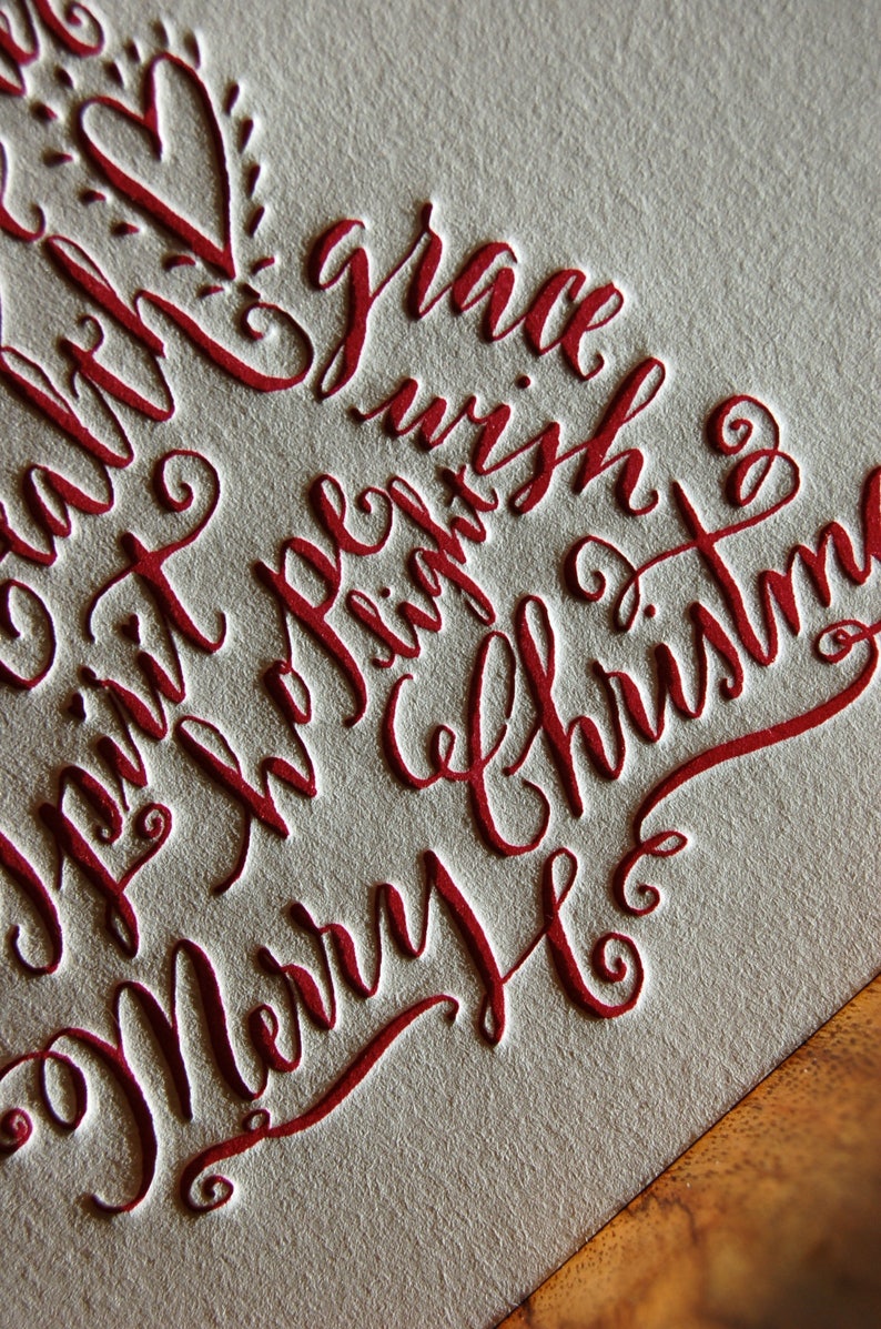 Christmas Cards Featuring Calligraphy Christmas Tree in Red Letterpress image 2