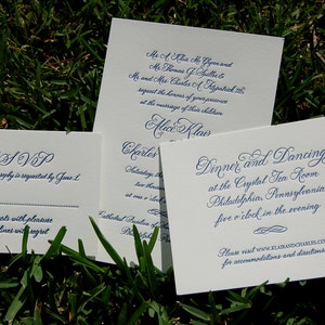 Custom Blue Letterpress Wedding Invitation featuring Hand Calligraphy DEPOSIT image 2